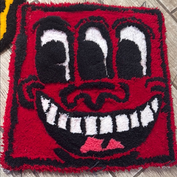 Red and Black Smiling Face Rug (keith haring design) rug made by me!!